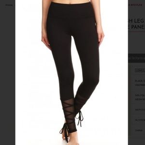 yado Black Mesh and Tie at Bottom Yoga / Athletic / Workout Leggings / Pants.